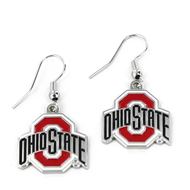 "Boucles d'oreilles pendantes logo Ohio State Aminco « O » AVEC FEUILLE rouge/noir"