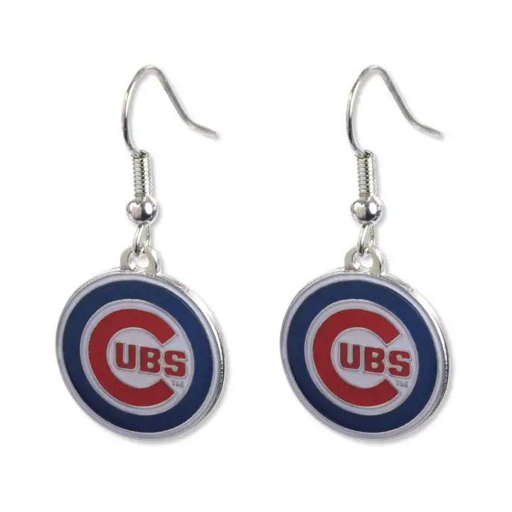 Boucles d'oreilles pendantes logo CUBS Aminco argent/bleu