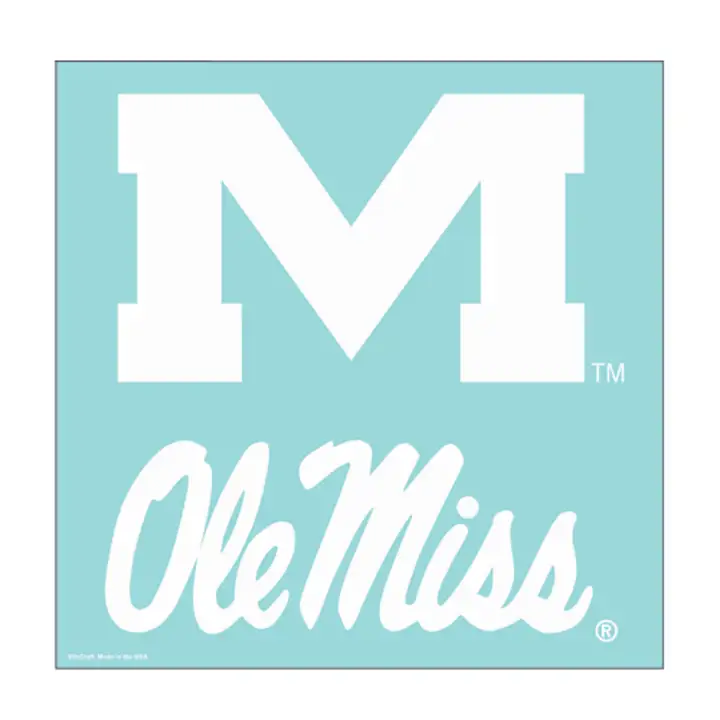 Autocollant découpé OLE MISS 8x8 "OLE MISS"/"M" blc