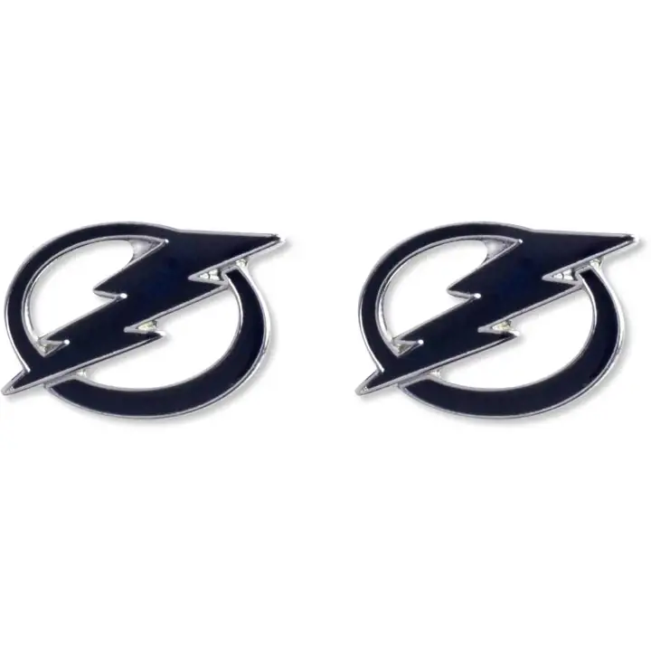 Boucles d'oreilles clous logo éclair Aminco marine/blanc