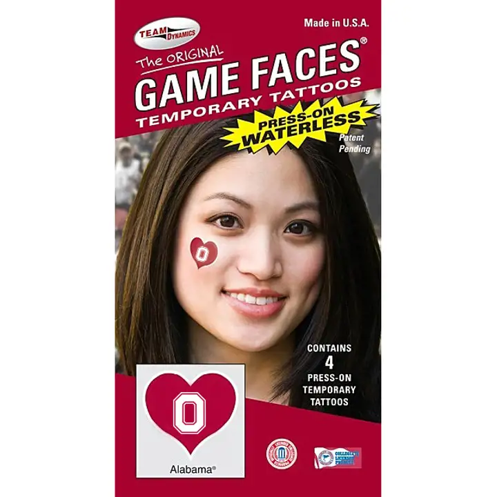 Tatouage de visage sans eau « Game Face » des Buckeyes de l'Ohio CŒUR