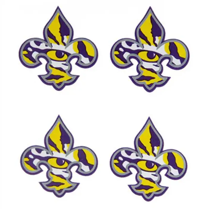 Tatouage de visage sans eau LSU Fleur de lys violet/jaune