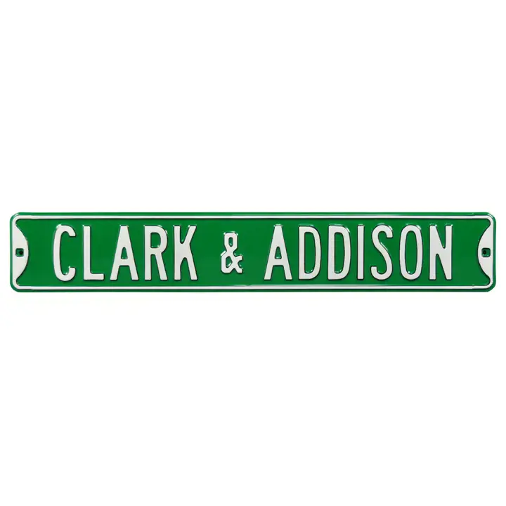 Panneau de rue authentique Clark & Addison des Cubs de Chicago vert/blanc
