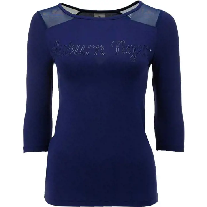 Haut Auburn NCAA avec empiècement en maille bleu marine pour femme