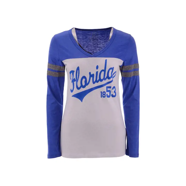 T-shirt rayé à manches longues Florida Wms Script Tri-B – blanc/bleu roi
