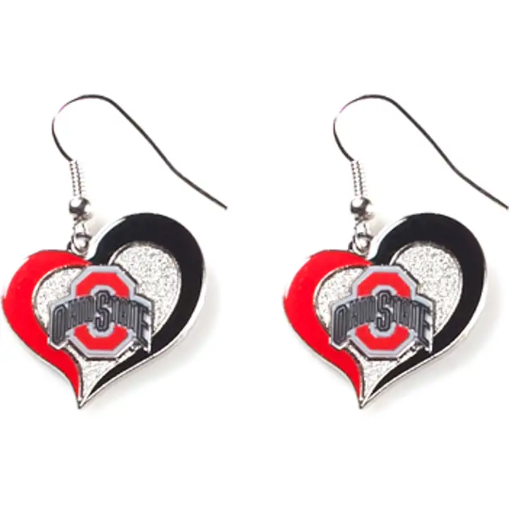 Boucles d'oreilles cœur tourbillon Ohio State rouge/noir/argent