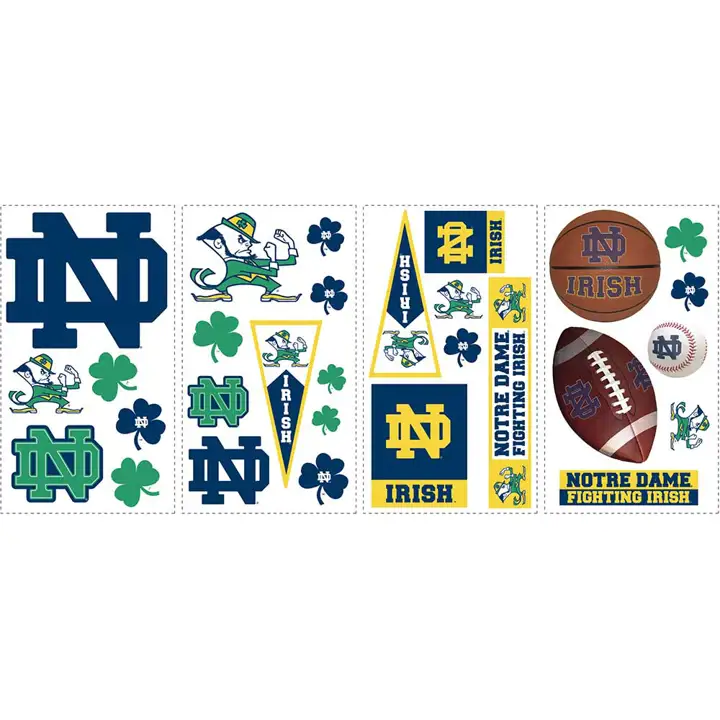 Feuille d'autocollants muraux Notre Dame NCAA à peler et coller