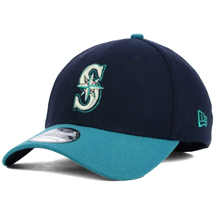 Casquette ajustée 39THIRTY Team Classic des Mariners, marine et turquoise avec le « S »