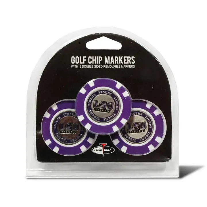 Marqueurs de balle de golf type jeton de poker LSU - Paquet de 3