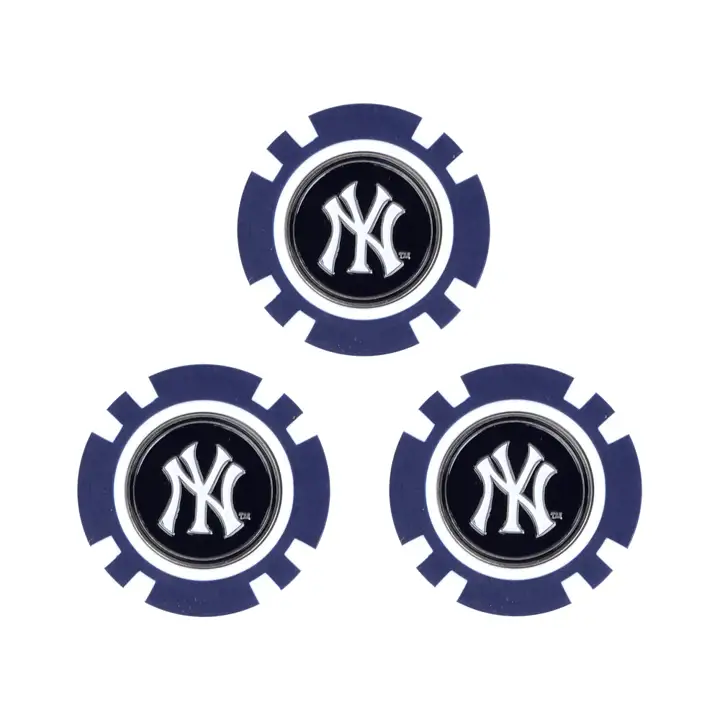 Marqueurs de balle de golf Yankees (type jeton de poker) - paquet de 3, bleu marine/blanc