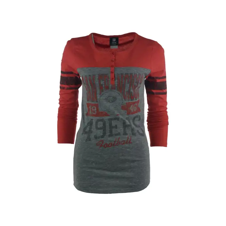 T-shirt vintage femme à manches longues et boutonnage 49ERS NFL '14 rouge/gris