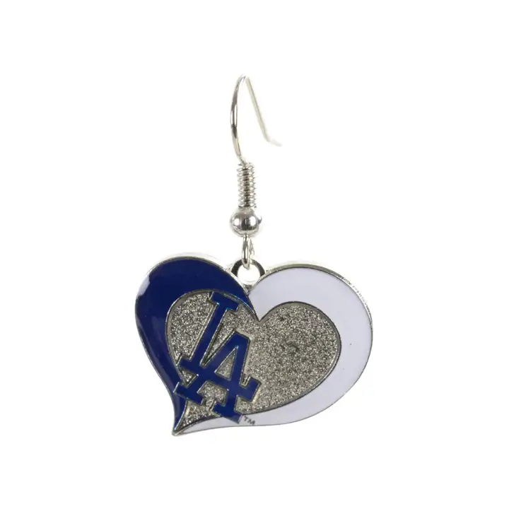 Boucles d'oreilles cœur tourbillonnant DODGERS bleu/arg/bla