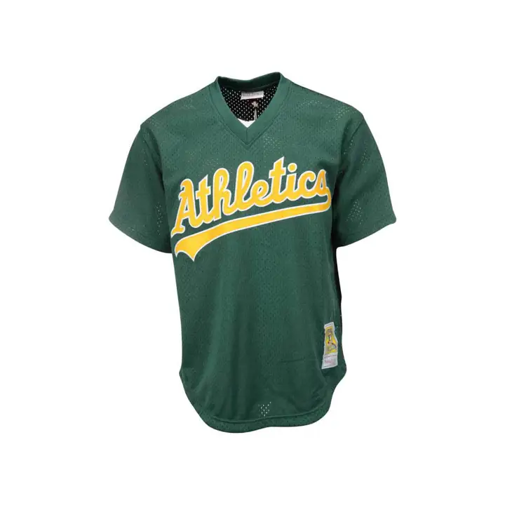 Maillot de baseball en mesh authentique M&N des A's MLB - Ricky Henderson - vert foncé