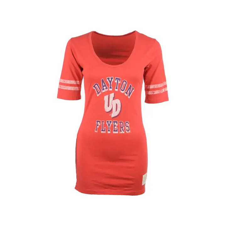 T-shirt à col rond à rayures Dayton NCAA pour femme, rouge
