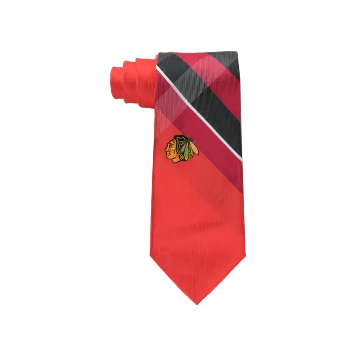 BLACKHAWKS Cravate en polyester tressé grille gris/rouge/noir