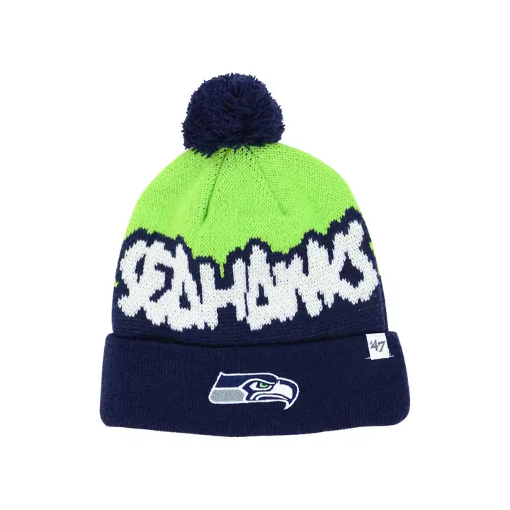 Bonnet pompon enfant SEAHAWKS NFL Underdog marine/citron vert