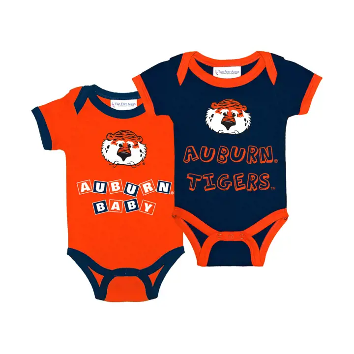 Auburn NCAA Lot de 2 grenouillères contrastées bébé bleu/orange