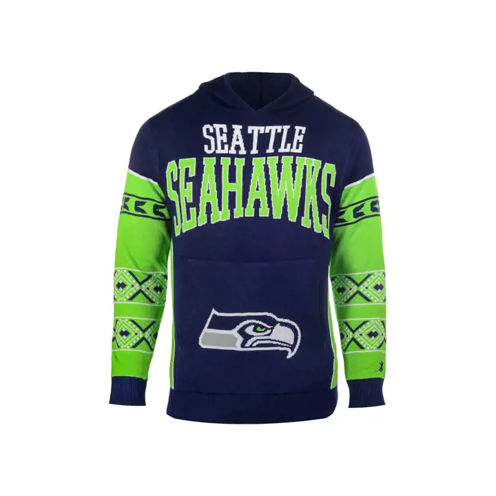 SEAHAWKS NFL Ugly Sweater Pull à capuche bleu marine