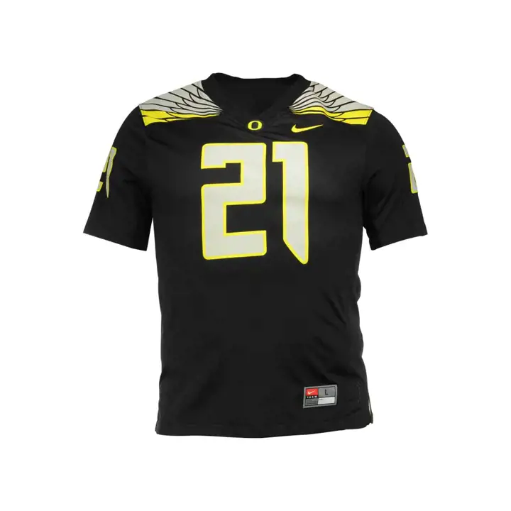 Maillot de football américain réplique NCAA Oregon #21 noir/gris/jaune fluo