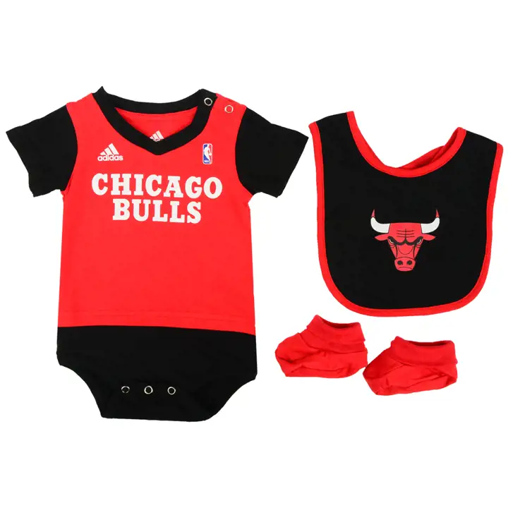 Ensemble cache-couche, bavoir et chaussons NBA BULLS pour nouveau-né, rouge/noir