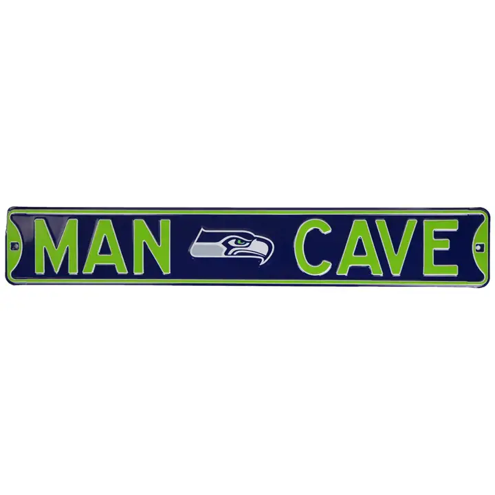 Panneau de rue authentique SEAHAWKS - Grotte d'homme bleu marine/vert lime