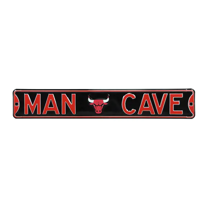 Panneau de rue authentique BULLS - Cave à hommes rouge