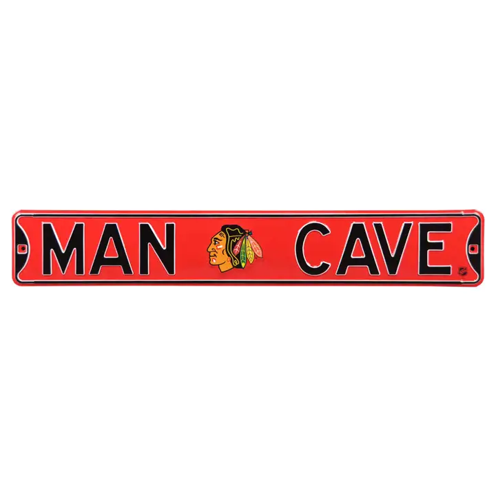 Panneau de rue authentique BLACKHAWKS - Cave à hommes rouge
