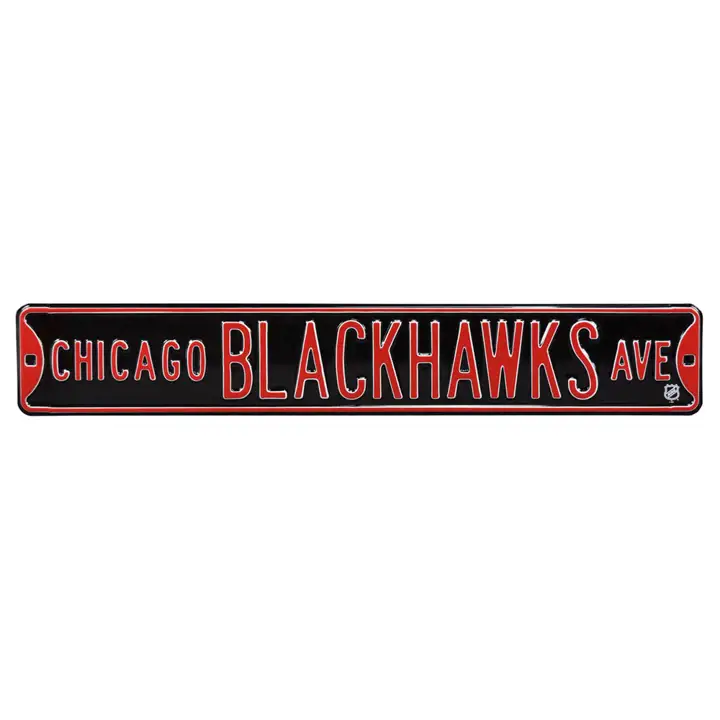 BLACKHAWKS Panneau de rue authentique noi/rou