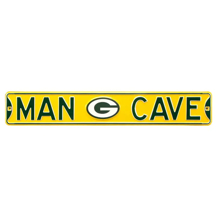 Panneau de rue authentique PACKERS - Caverne d'homme jaune