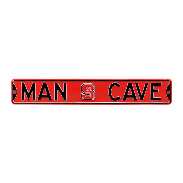 Panneau de rue authentique NC State - Caverne d'homme rouge