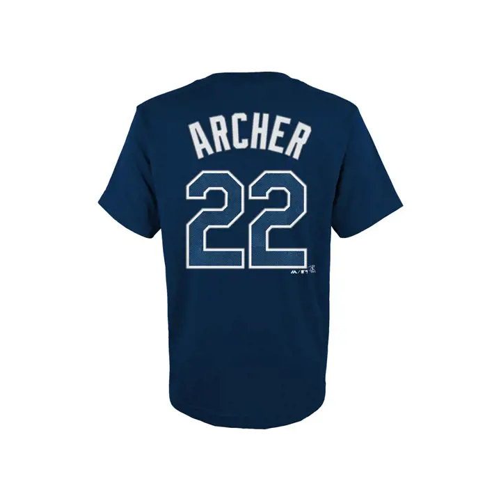 T-shirt officiel de joueur RAYS MLB pour jeunes Chris Archer bleu marine