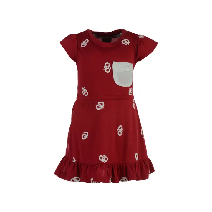 Robe à volants à manches courtes pour enfant fille NCAA Oklahoma rouge