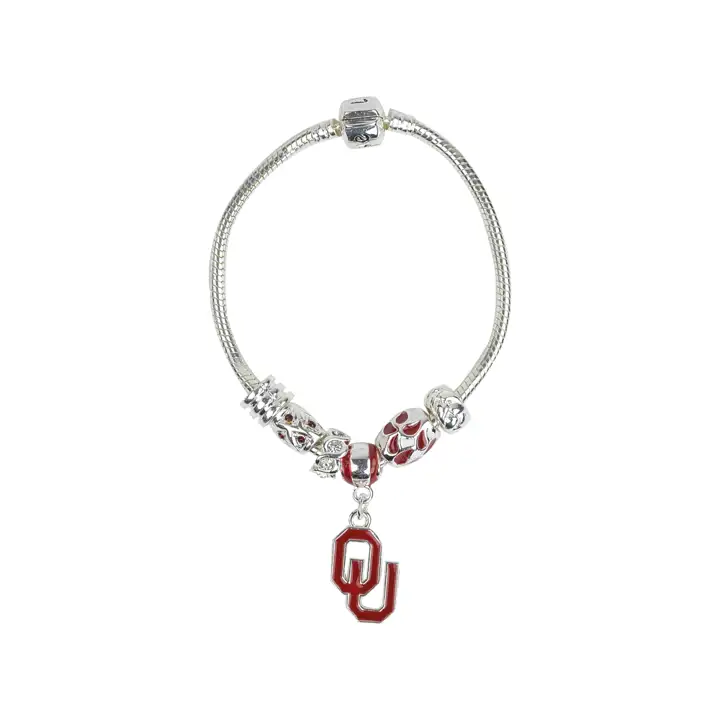Bracelet perles logo Oklahoma, argent/carmin