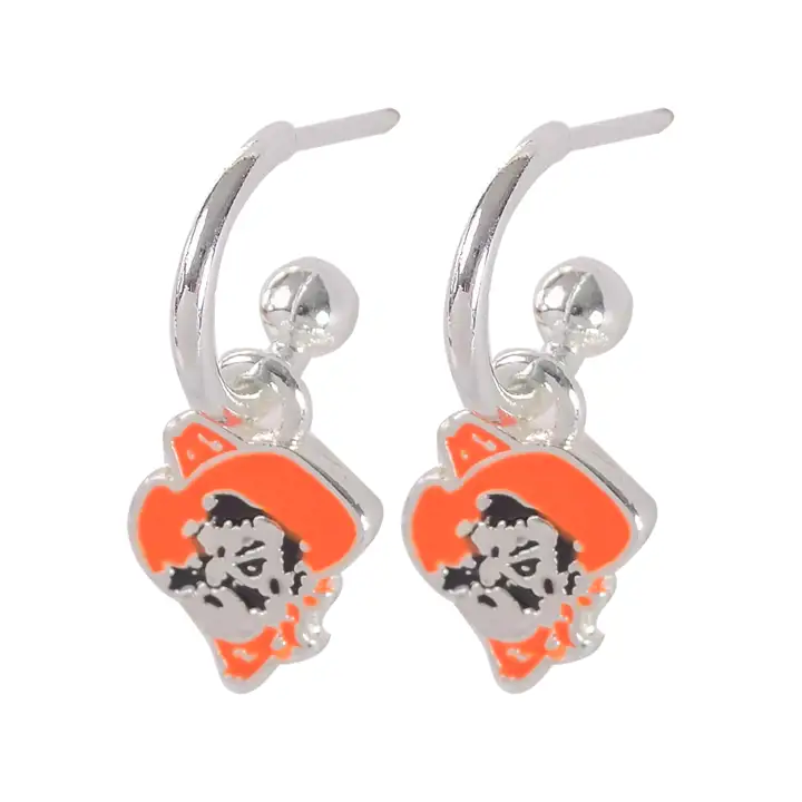 Boucles d'oreilles pendantes petit logo Ok State argent/orange