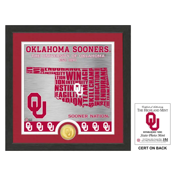 Monnaie photo en bronze de l'État de l'Oklahoma, rouge cramoisi/noir