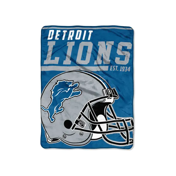 "Couverture Polaire Detroit Lions Micro Raschel 46x60 \"40 Yard Dash\" BLEU/gris"