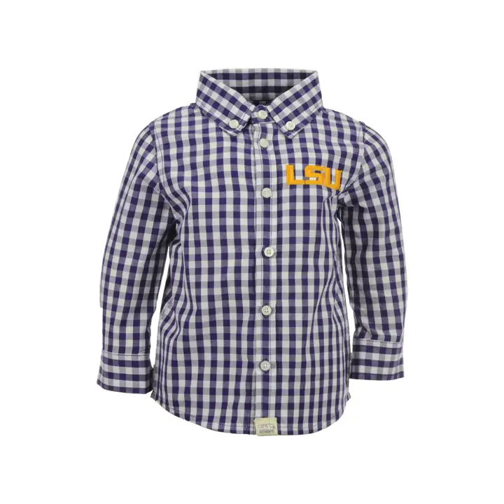 L.S.U. NCAA Chemise boutonnée à manches longues Logan pour bébé VIOLET/BLANC