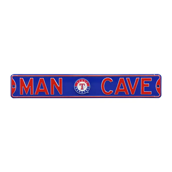 Panneau de rue authentique des Texas Rangers - Cave à hommes bleue