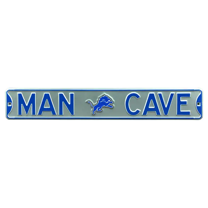 Panneau de rue authentique Detroit Lions - Caverne d'homme BLEU/gris