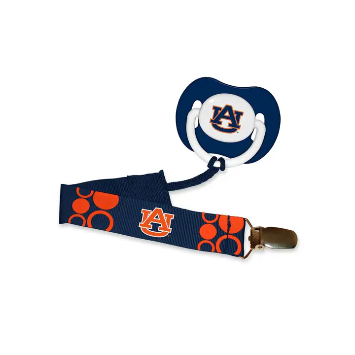 Sucette Auburn avec attache marine/blanc/orange