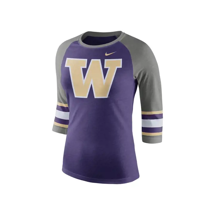 Washington Huskies Women's Team Stripe Logo Raglan 17 VIO/g
