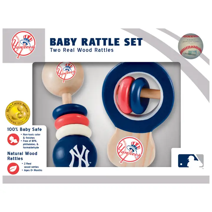 Set Hochet Bébé Yankees bleu marine/rouge/blanc/bois