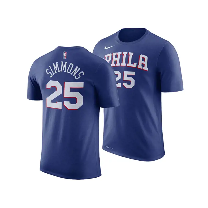 T-SHIRT PHILADELPHIA 76ERS NBA ICON PLAYER Ben Simmons BLEU