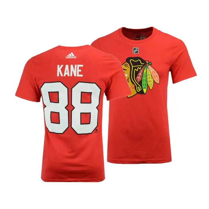 T-shirt de joueur NHL Chicago Blackhawks argenté Patrick Kane ROUGE