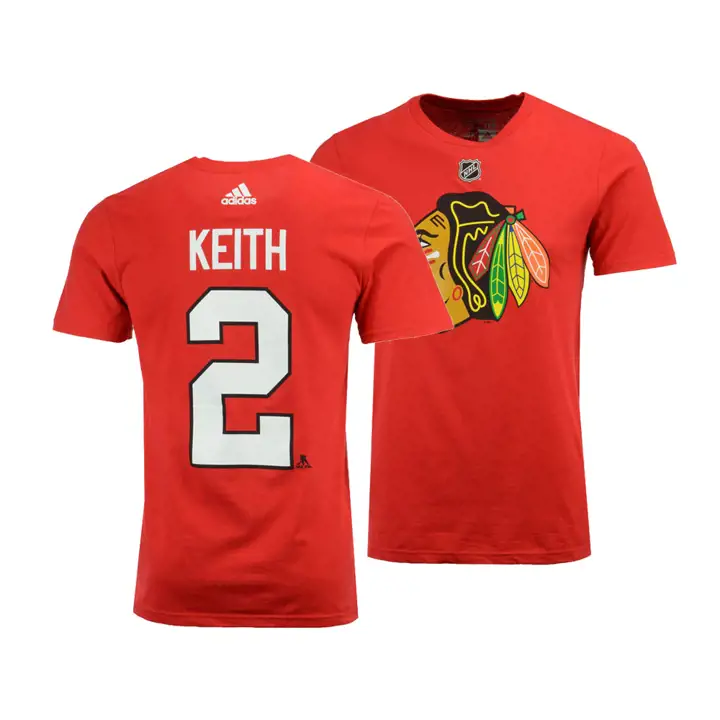 T-shirt Chicago Blackhawks LNH, modèle joueur argenté, Duncan Keith ROUGE