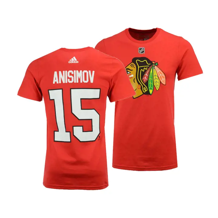 T-shirt joueur NHL Chicago Blackhawks argent Artem Anisimov ROUGE