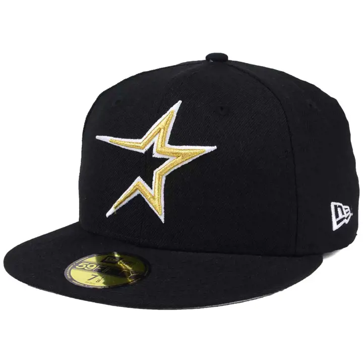 HOUSTON ASTROS MLB BLACK COOPERSTOWN 59FIFTY GLD STAR BLK