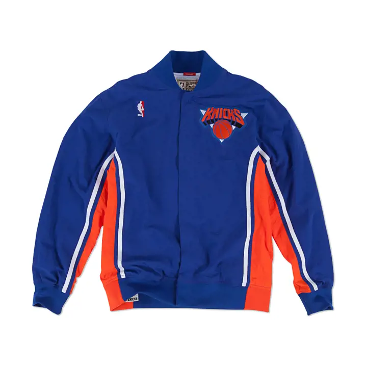 New York Knicks NBA vestes d'échauffement authentiques M&N bleues