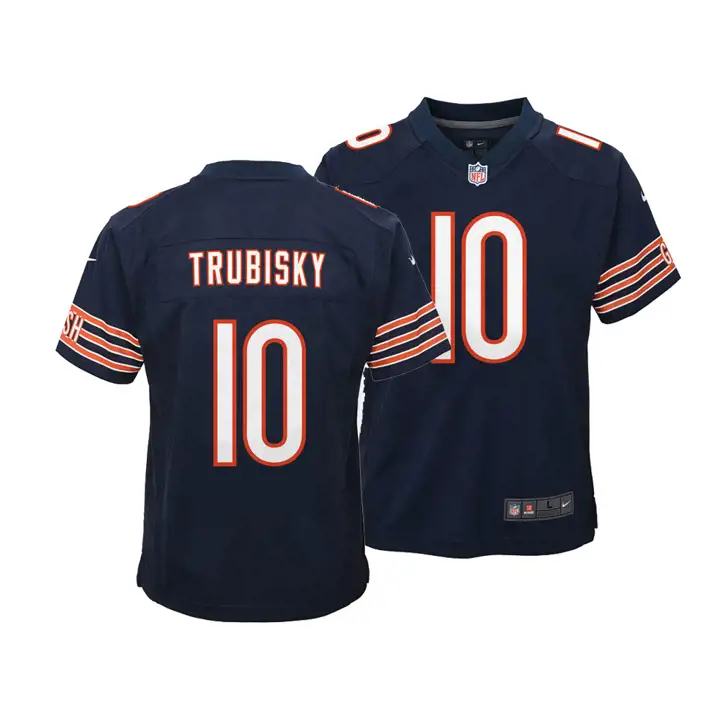 Maillot de match NFL enfant des Chicago Bears Mitchell Trubisky BLEU MARINE