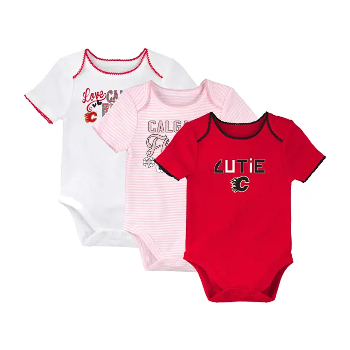FLAMES LNH ENSEMBLE 3 PIÈCES 3e TRIMESTRE EN COTON RÂPÉ 17 rose/rouge/blanc